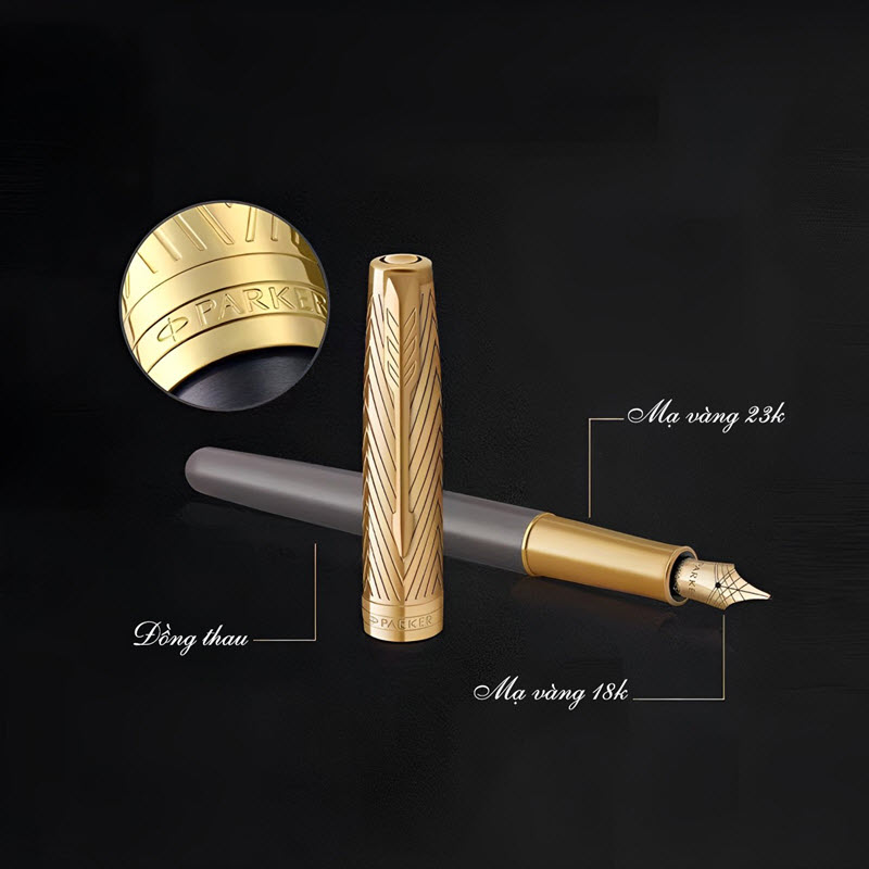 Set bút máy Parker cao cấp mạ vàng 23k kèm hộp, bao da và túi hãng