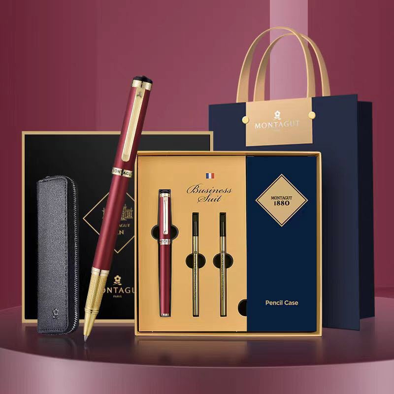 Set bút bi ký tên MT535 màu đỏ cao cấp kèm 2 ngòi và bao da