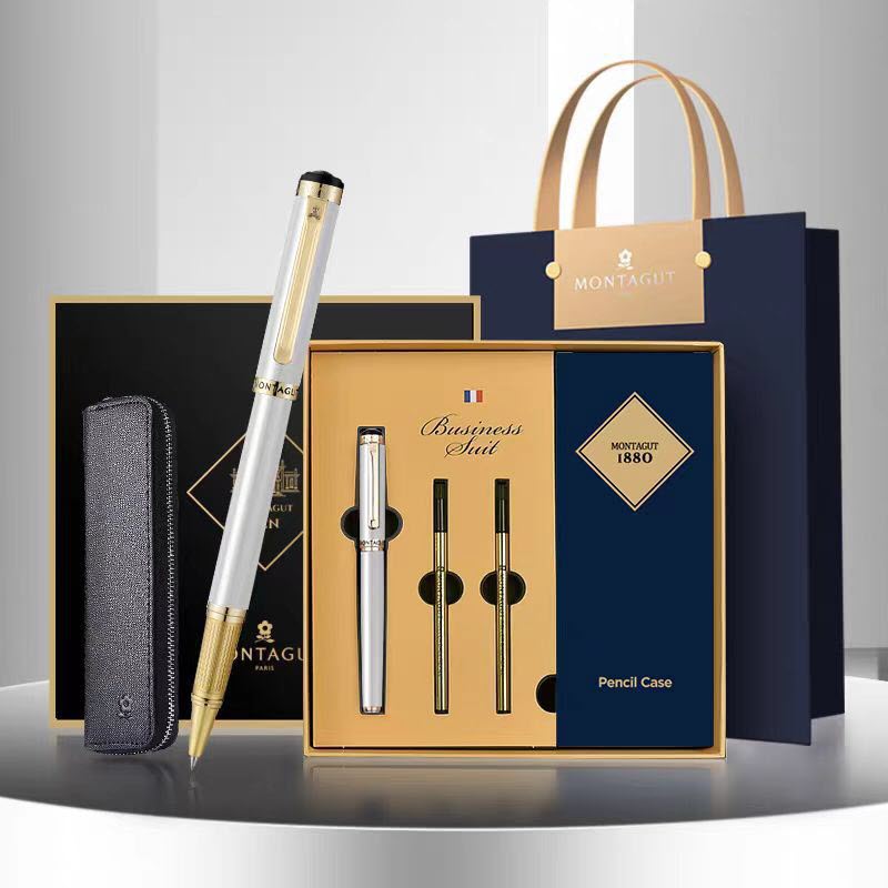 Set bút bi ký tên MT535 màu trắng cao cấp kèm 2 ngòi và bao da