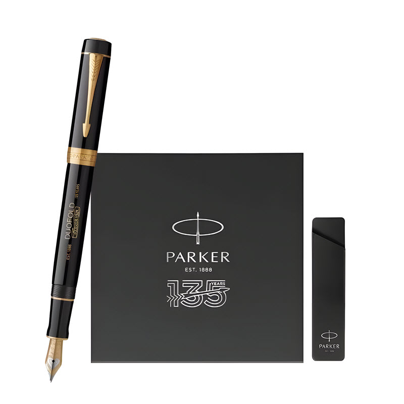 Bút máy ký tên Parker Duofold phiên bản kỷ niệm 135 năm hãng ngòi vàng 18k thân mạ vàng 23k