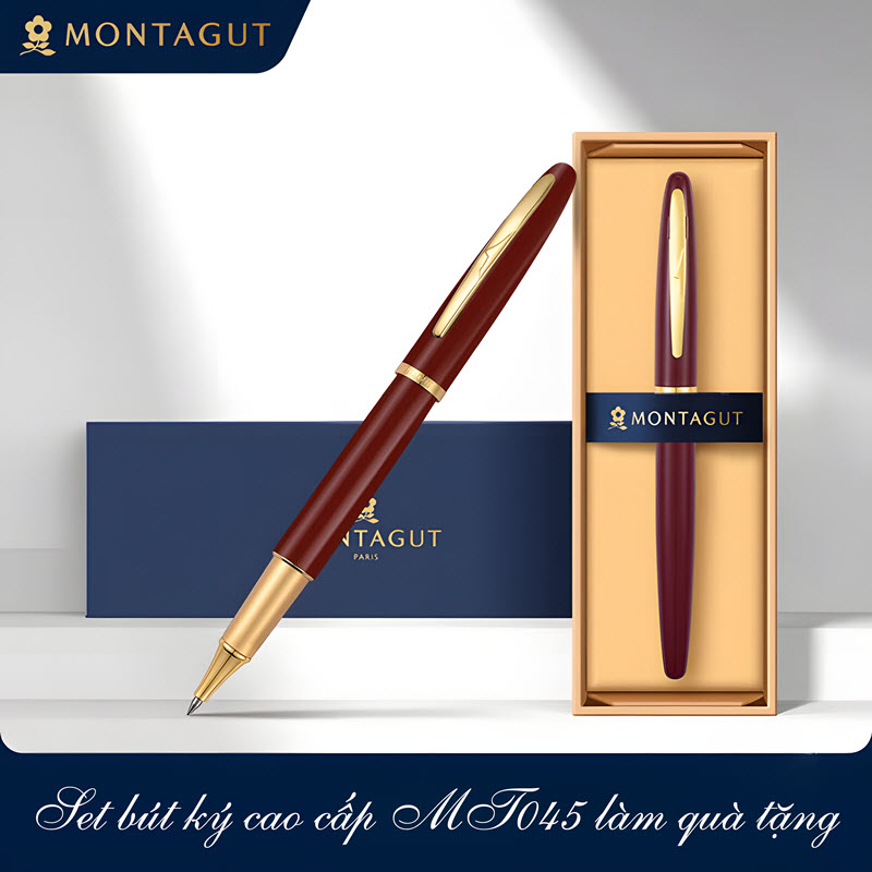 Set bút bi ký cao cấp MT045 màu đỏ mận làm quà tặng