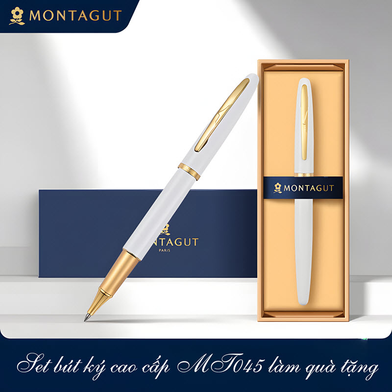 Set bút bi ký cao cấp MT045 màu trắng làm quà tặng